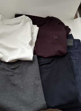 秋季高级感酱紫色字母刺绣t恤 显瘦百搭正肩圆领短袖t 打底衫