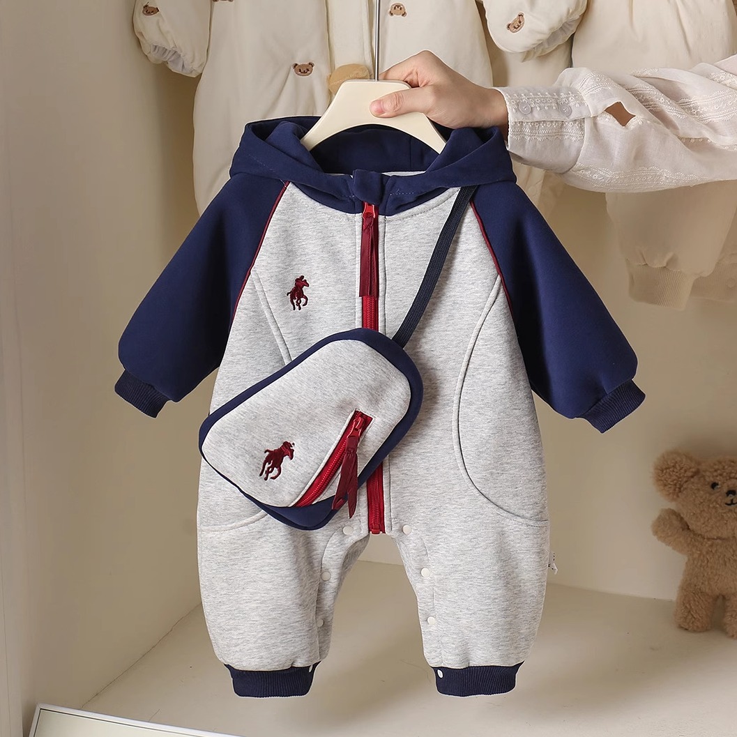 冬季加绒拉链外套爬服