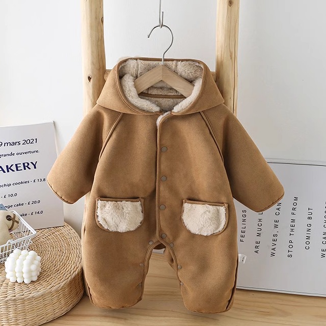 冬季婴儿加绒加厚外出连体衣