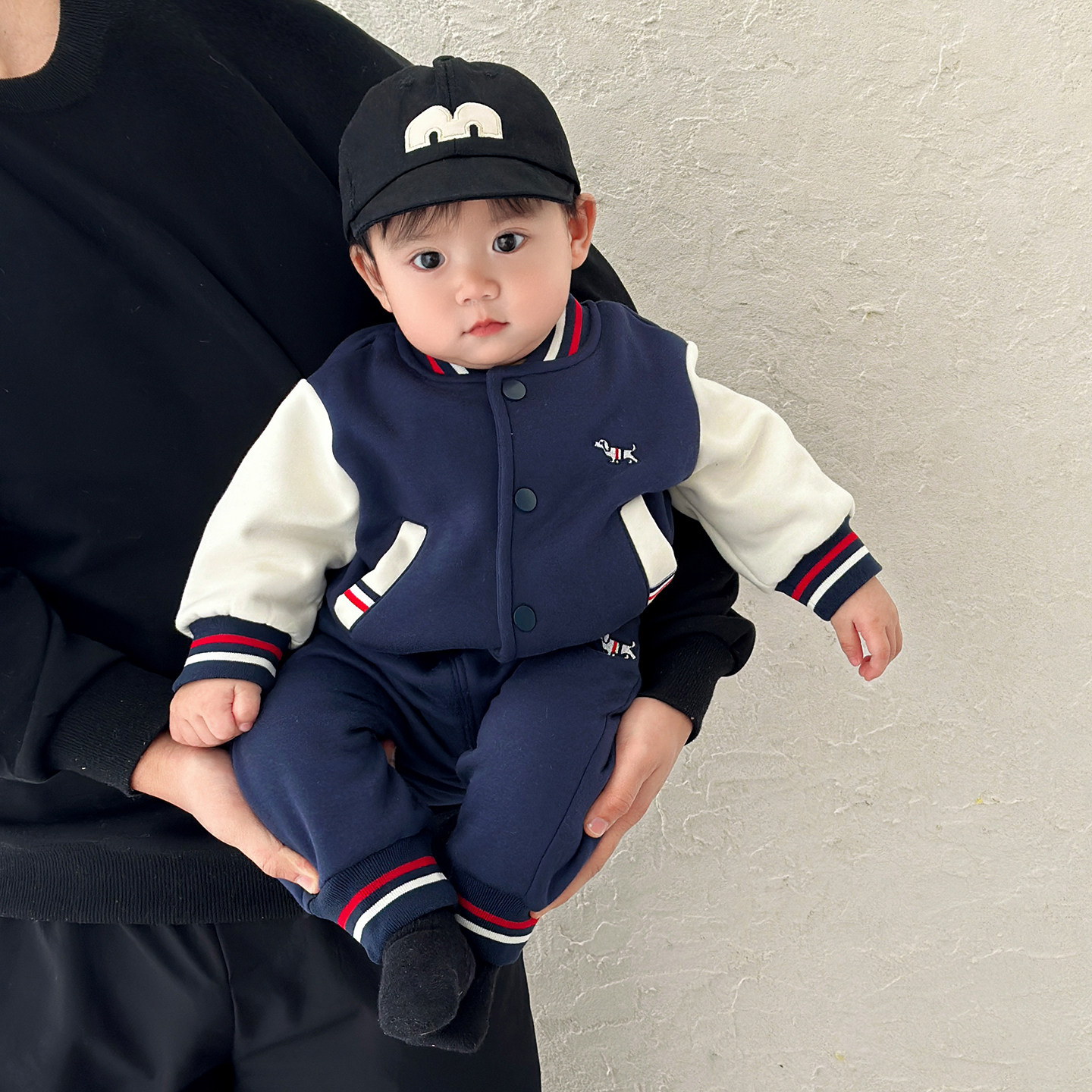韩版冬装男宝宝加绒棒球服套装超洋气小童休闲两件套运动装外出服