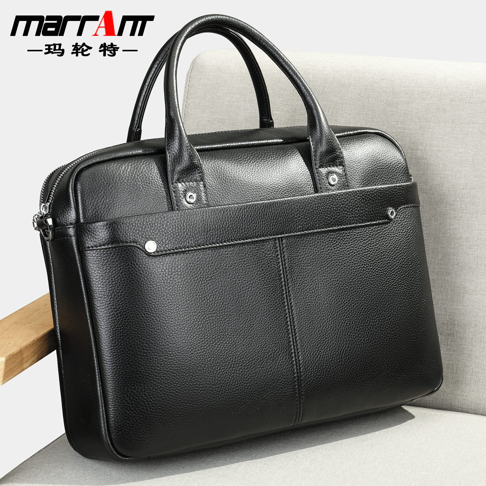 商务出差公文包男款大容量真皮手提包单肩斜挎电脑包牛皮横款男包