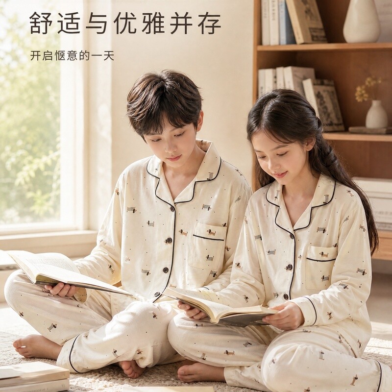 男女童纯棉春秋长袖睡衣套装