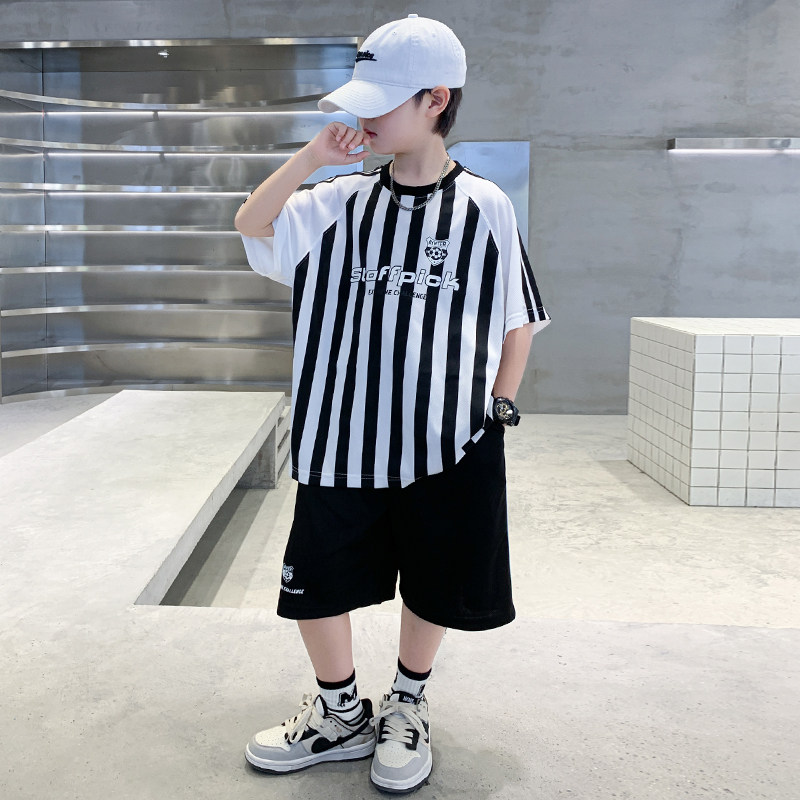 男童夏季速干运动套装2026新款中大童儿童宽松冰丝短袖球衣夏装潮