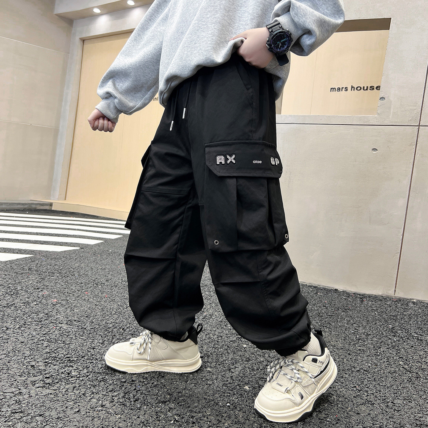男童冬季一体绒保暖运动裤束脚裤