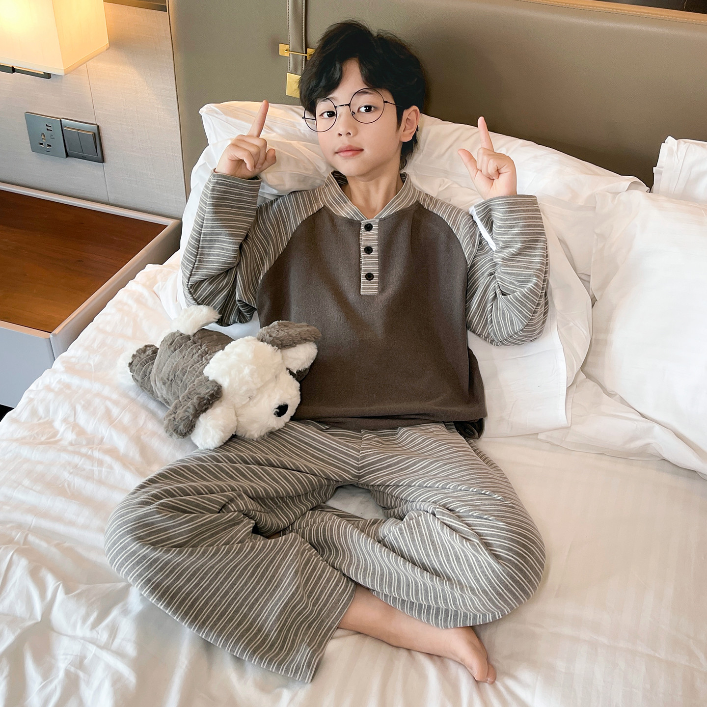 男童德绒秋冬长袖保暖家居服套装