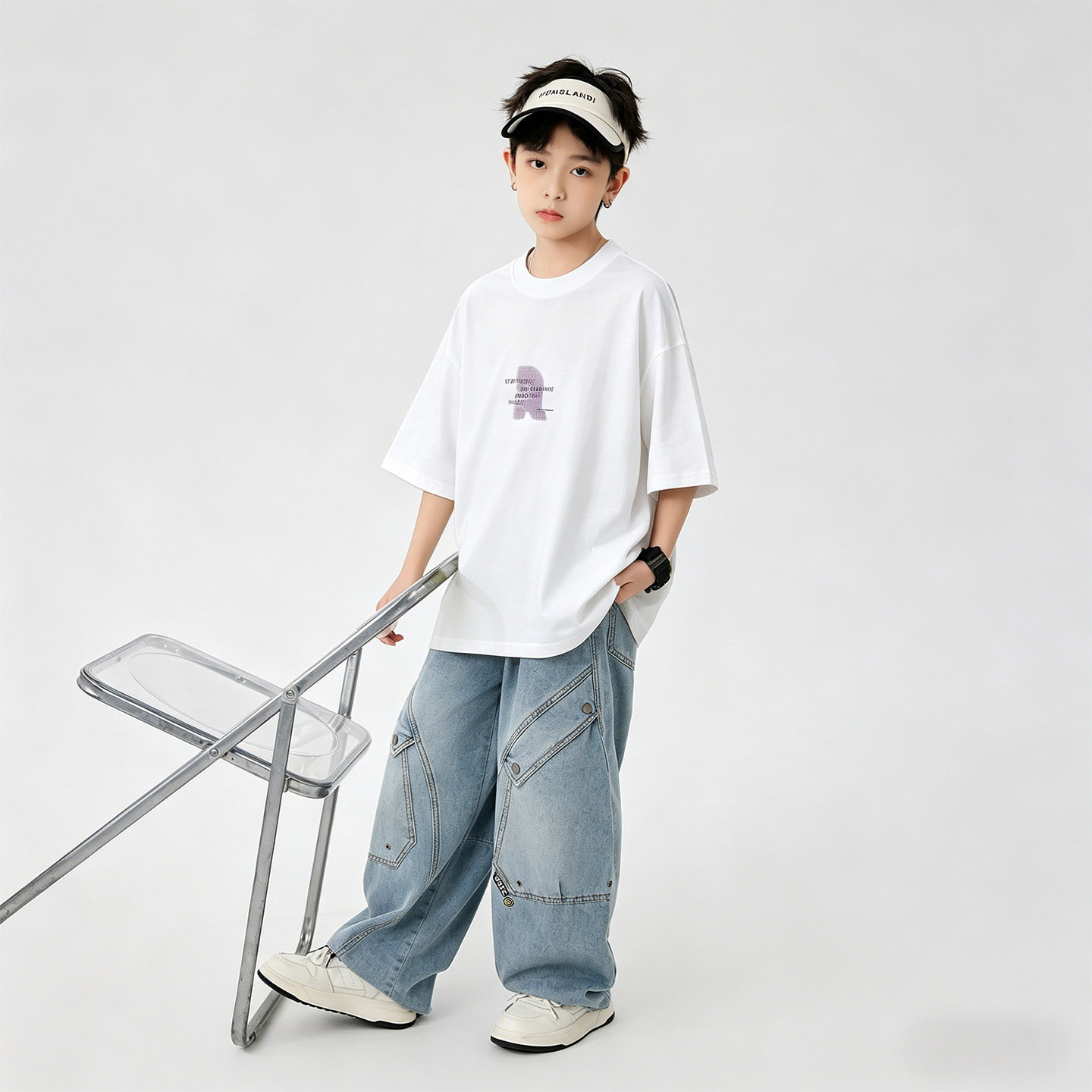 男童夏季短袖T恤牛仔长裤两件套