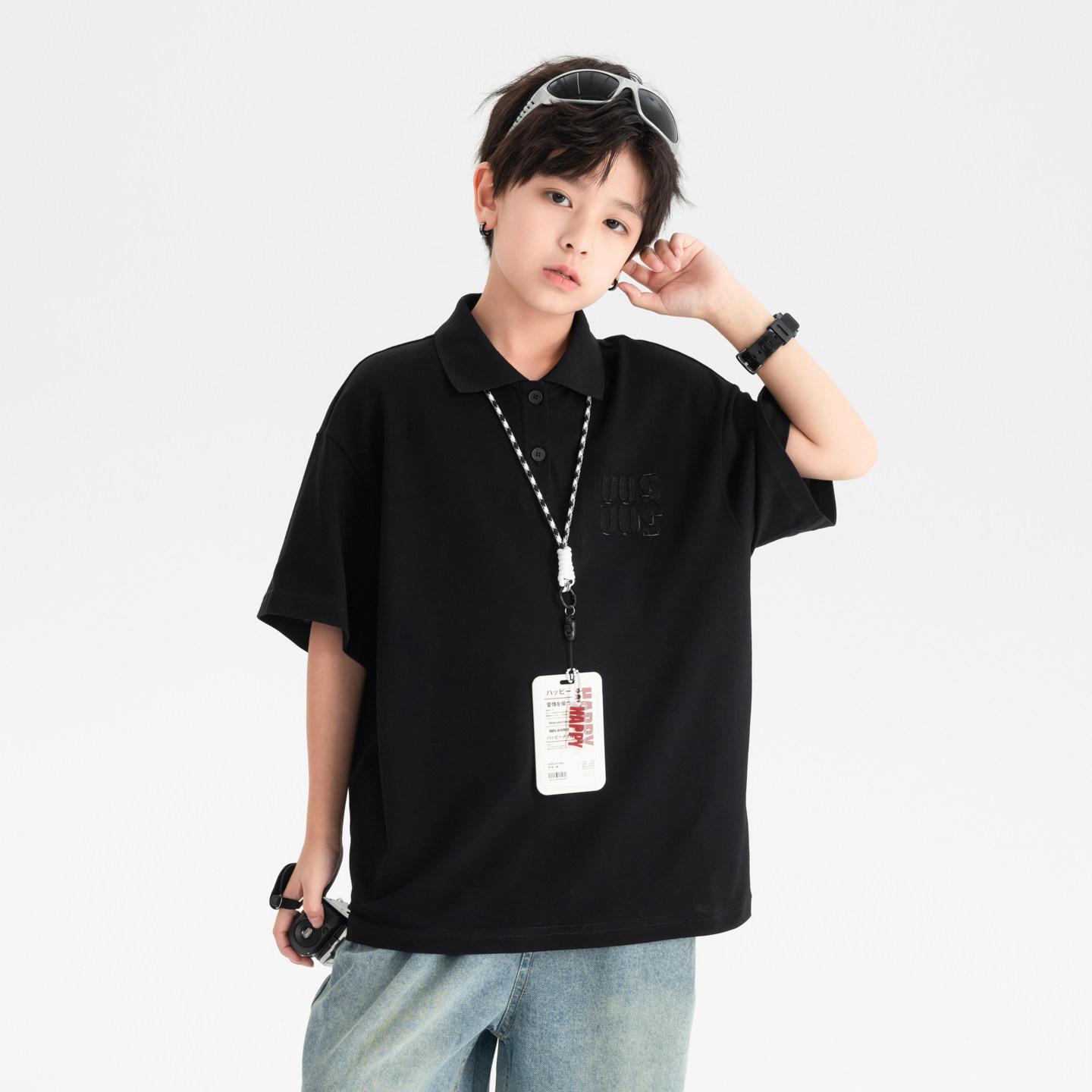 男童夏季polo衫短袖黑色T恤2026新款中大童儿童翻领宽松上衣夏装t