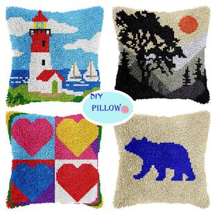 跨境货源毛线段段绣钩针手工刺绣材料包套件风景枕套