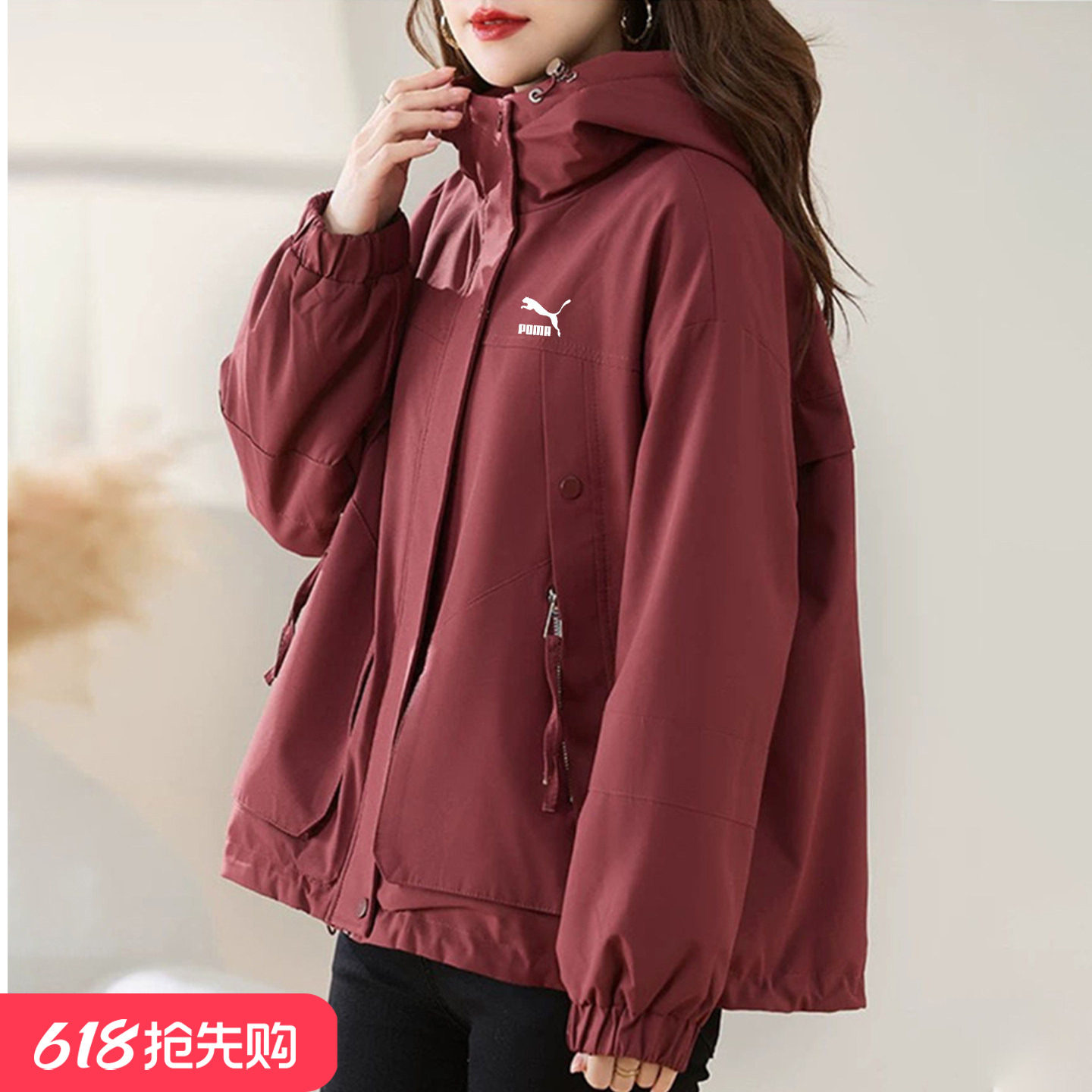 奥莱专柜美式时尚保暖加绒派克服外套女士秋冬季大码宽松夹克上衣