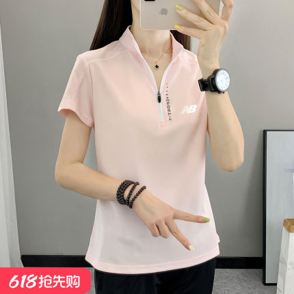 奥莱专柜户外运动短袖t恤女士春夏新款宽松大码立领速干上衣T