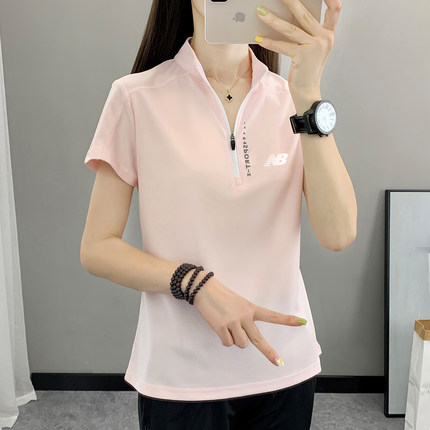 奥莱专柜户外运动短袖t恤女士春夏新款宽松大码立领速干上衣T