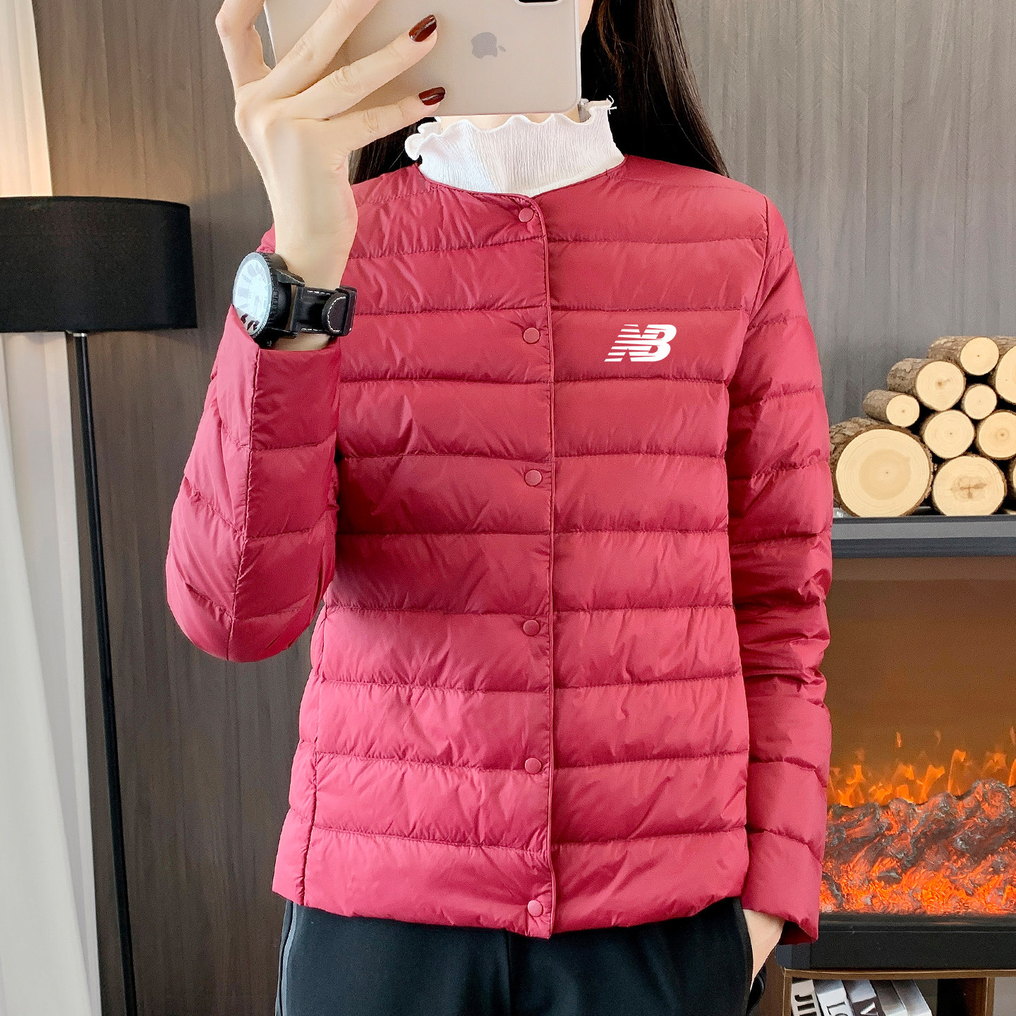 奥莱专柜爆款时尚排骨羽绒服女士新款冬季短款轻薄无领白鸭绒外套