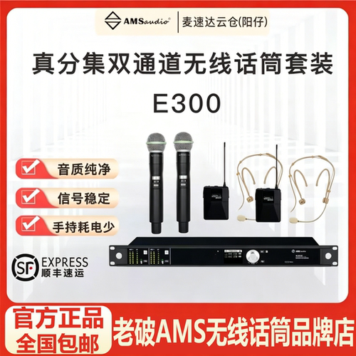 AMSaudio一拖二E300无线话筒头戴腰包会议直播双通道麦克风套装
