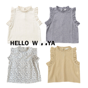 22sNEW春夏sp同款女童宝宝超美印花花边定制定染女孩花边上衣