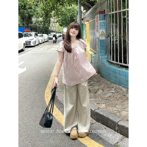 BEYOU大码夏季宽松短袖衬衫女