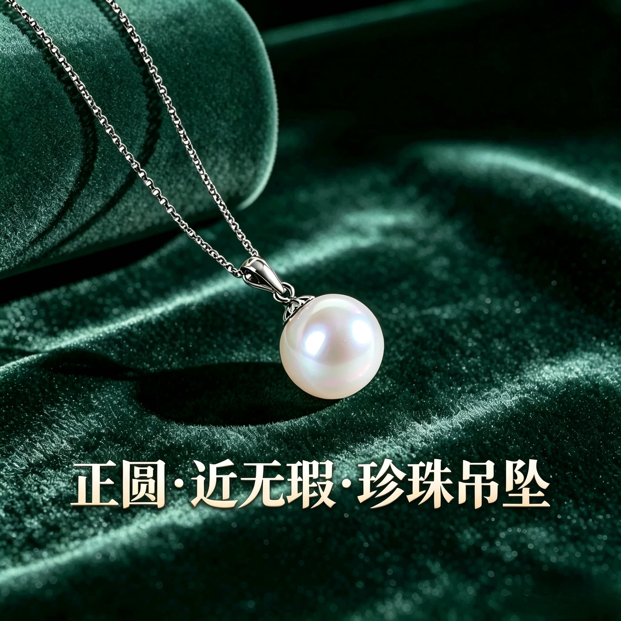 高档淡水珍珠吊坠不含链925纯银针强光近无瑕天然坠子送女友礼物