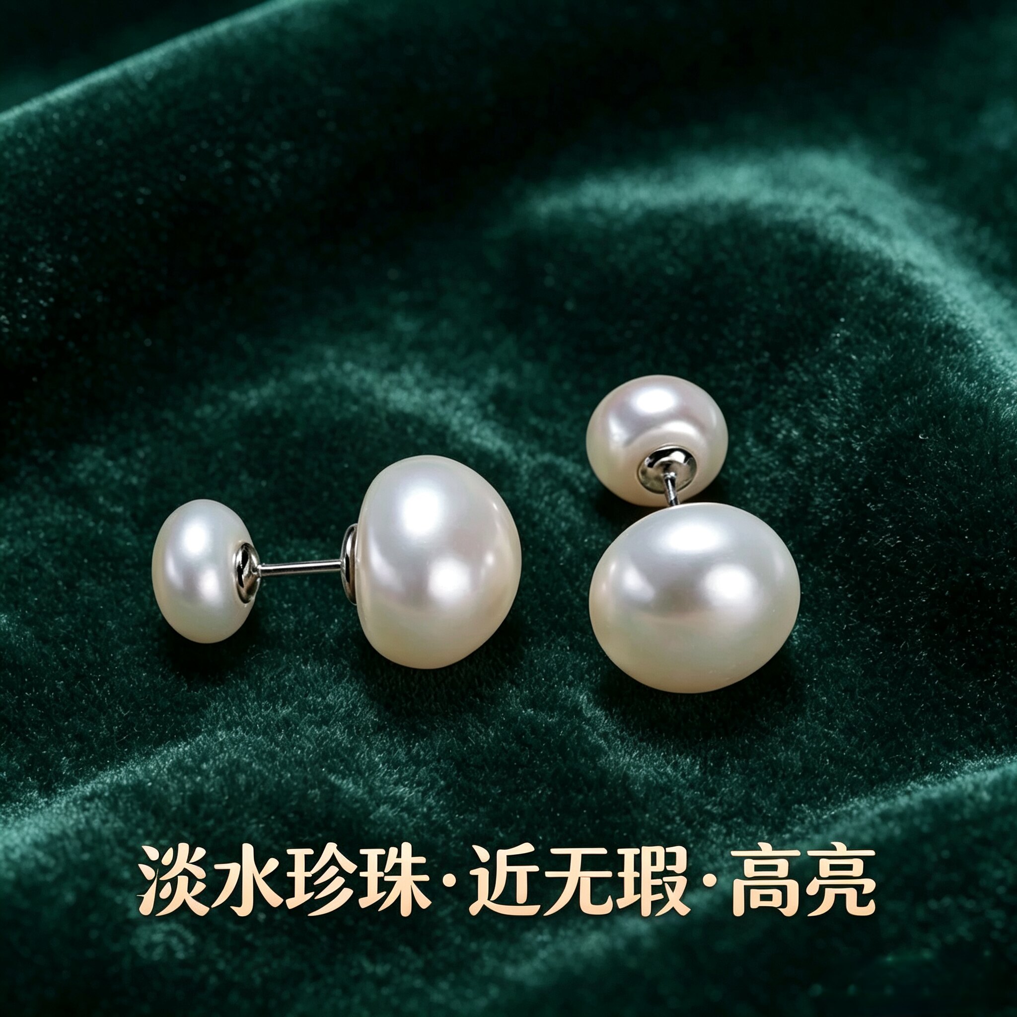 淡水双珍珠S925银近无瑕耳钉