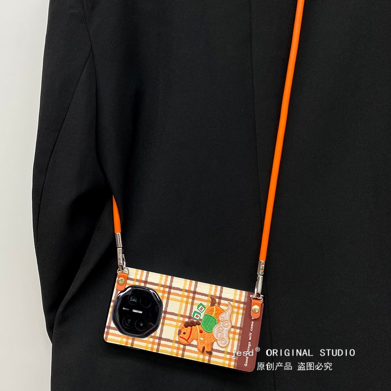 刺绣小马适用于vivoxfold5手机壳中轴全包防摔外壳xfold5女款保护套黄条纹格子新款