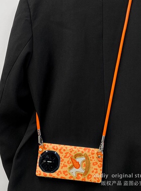 适用于vivoxfold5手机壳中轴全包防摔外壳xfold5女款保护套橙色豹纹新款挂绳