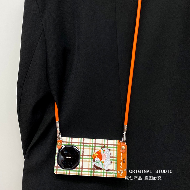 刺绣小马适用于vivoxfold5手机壳中轴全包防摔外壳xfold5女款保护套绿黄条纹格新款