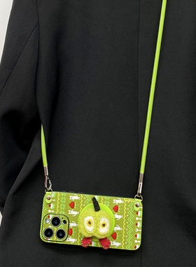 绿色小猫蛋糕插图适用苹果17Air手机壳iphone16promax卡通15pro新款14/13磁吸支架max保护15女16pro全包防摔