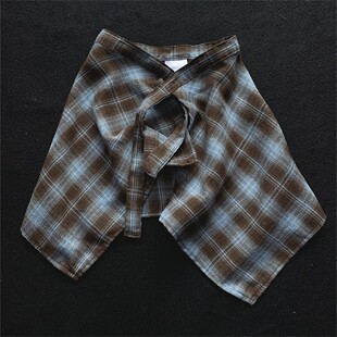 棕色复古格子短裙女2025新款 冬系带半身裙女咖色格纹叠穿遮臀配饰