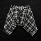 经典 撞色黑白格子一片式 系带半身裙女设计感遮臀短裙叠穿屁帘半裙