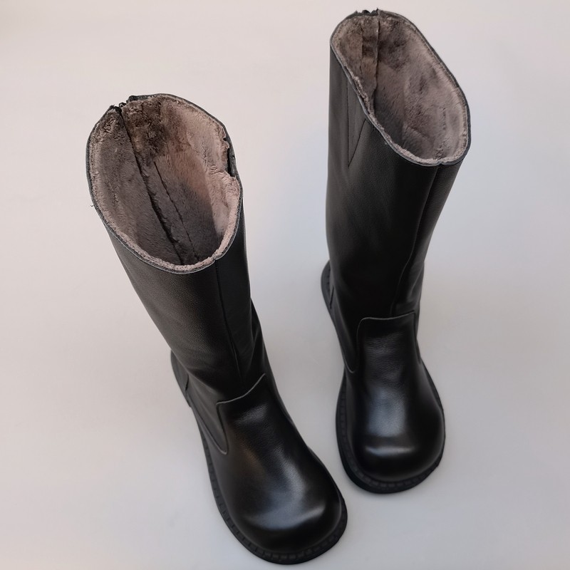真皮纯牛皮女靴长高筒宽胖脚大头防滑外贸加绒羊毛骑士大棉靴冬季,女鞋,骑士靴,淘宝优惠券,粉丝福利购,淘宝优惠卷
