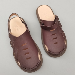 真皮纯皮男士凉拖鞋两用外贸大头宽松软底包头层牛皮休闲凉鞋夏季