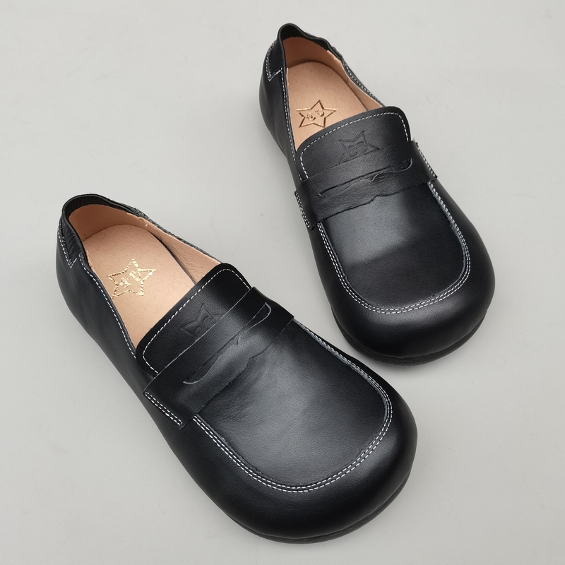 头层牛皮大头宽脚懒人鞋女单鞋软