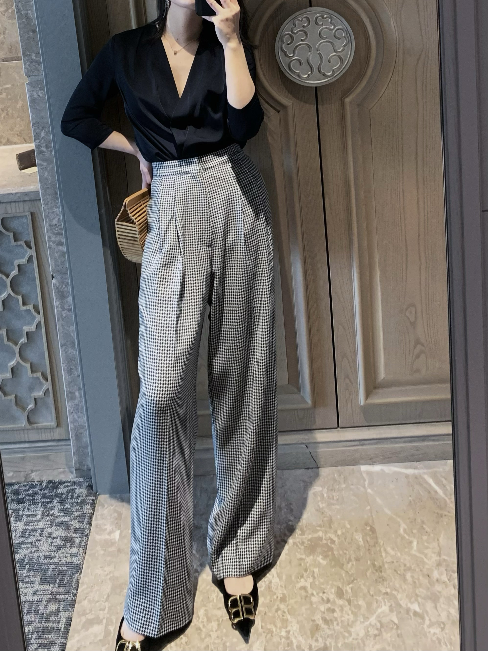 cocojolie｜格子阔腿休闲裤女夏 宽松休闲拖地气质女西装裤