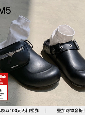 UNTITLAB黑色穆勒勃肯拖鞋软木底小众平底休闲外穿懒人半托鞋凉鞋