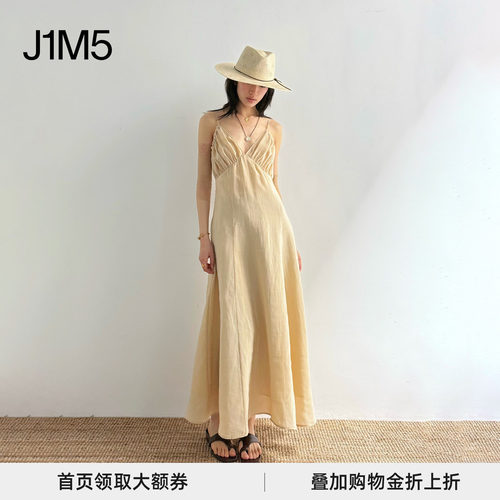 25春夏V领胸压褶吊带连衣裙