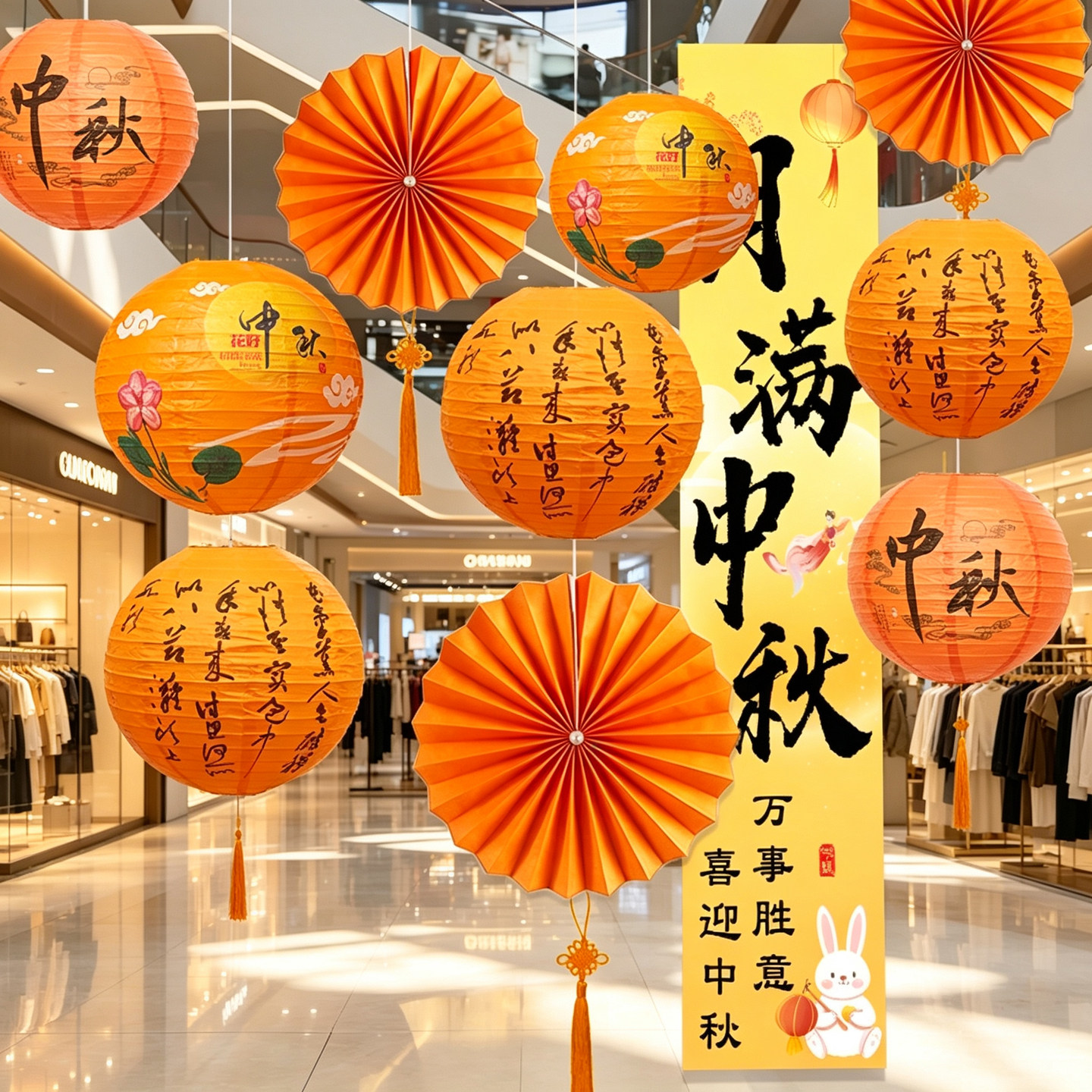 中秋节纸灯笼布置商场珠宝店铺折纸瓦楞纸国庆节班级活动背景装饰