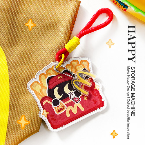 HAPPY 原创M记薯条小黑猫皮质卡套公交地铁食堂门禁学生门禁收纳