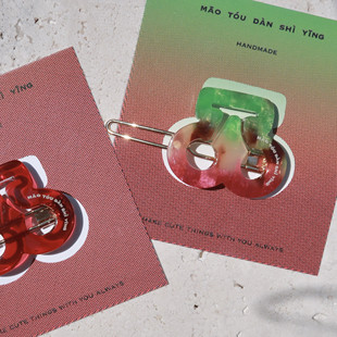 猫头但是鹰原创樱桃醋酸青蛙扣发夹边夹