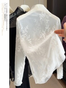 气质钩花镂空蕾丝打底衫女春夏百搭外搭罩衫纯色宽松显瘦透视上衣