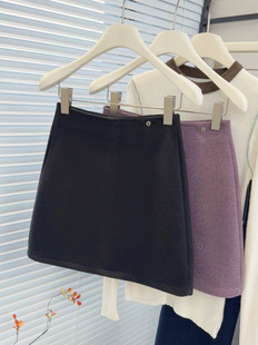 毛呢包臀半身裙女秋冬女装高腰修身显瘦a字防走光打底短裙下装