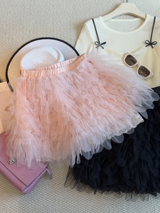 多层褶皱蓬蓬网纱蛋糕裙女春秋松紧高腰宽松显瘦A字甜美短裙下装