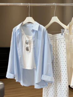 纯色衬衣空调衫 春夏女装 衬衫 宽松慵懒风休闲两件套显瘦长袖 时尚