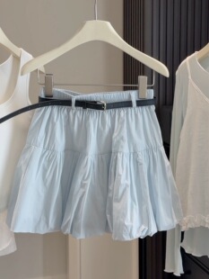 春夏女装纯色半身裙花苞裙修身显瘦A字短裙百搭蓬蓬裙垂坠下装