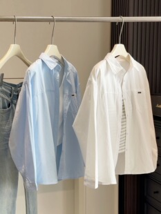 女春秋衬衣外套防晒外穿纯色宽松显瘦上衣 衬衫 春夏季 洗水棉长袖