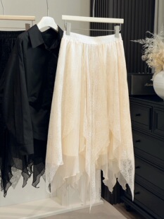 不规则裁片蕾丝拼接蓬蓬半身裙女春秋松紧高腰A字垂坠大摆裙下装