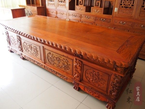 办公家具红木家具缅甸草花梨雕龙大班台老板台龙椅实木家具正品货