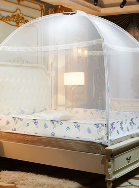 2025新款三开门蒙古包蚊帐宿舍家用全底密封防蚊虫加密网纱白色