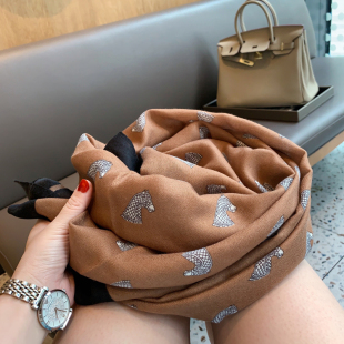 夏季围巾韩版百搭装饰可爱马头棉麻手感围巾薄纱巾防晒披肩丝巾