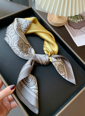 杭州丝绸春季韩版真丝围巾领巾灰色腰果花100%桑蚕丝丝巾方巾披肩