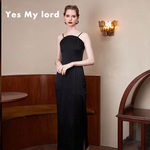 YesMyLord真丝吊带长裙优雅复古可爱黑色显瘦百搭法式蚕丝长裙
