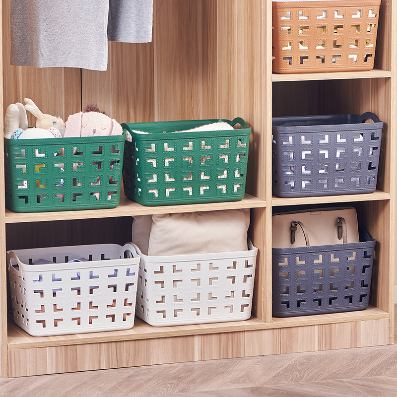 双耳方形L大号皮纹收纳篮蔬菜水