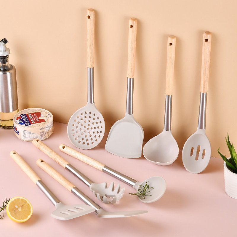 橡木柄不粘锅硅胶厨具烹饪铲勺厨房工具炒菜锅铲汤勺kitchen sets,厨房/烹饪用具,锅铲,淘宝优惠券,粉丝福利购,淘宝优惠卷